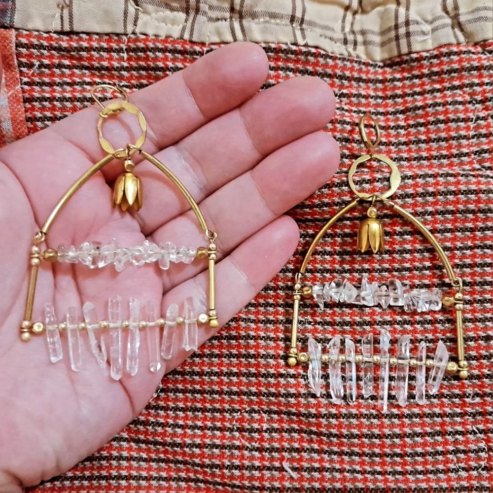 XXL 'Cathedral Window' Quartz Statement Chandelier Earrings- Handmade - Picture 5 of 5